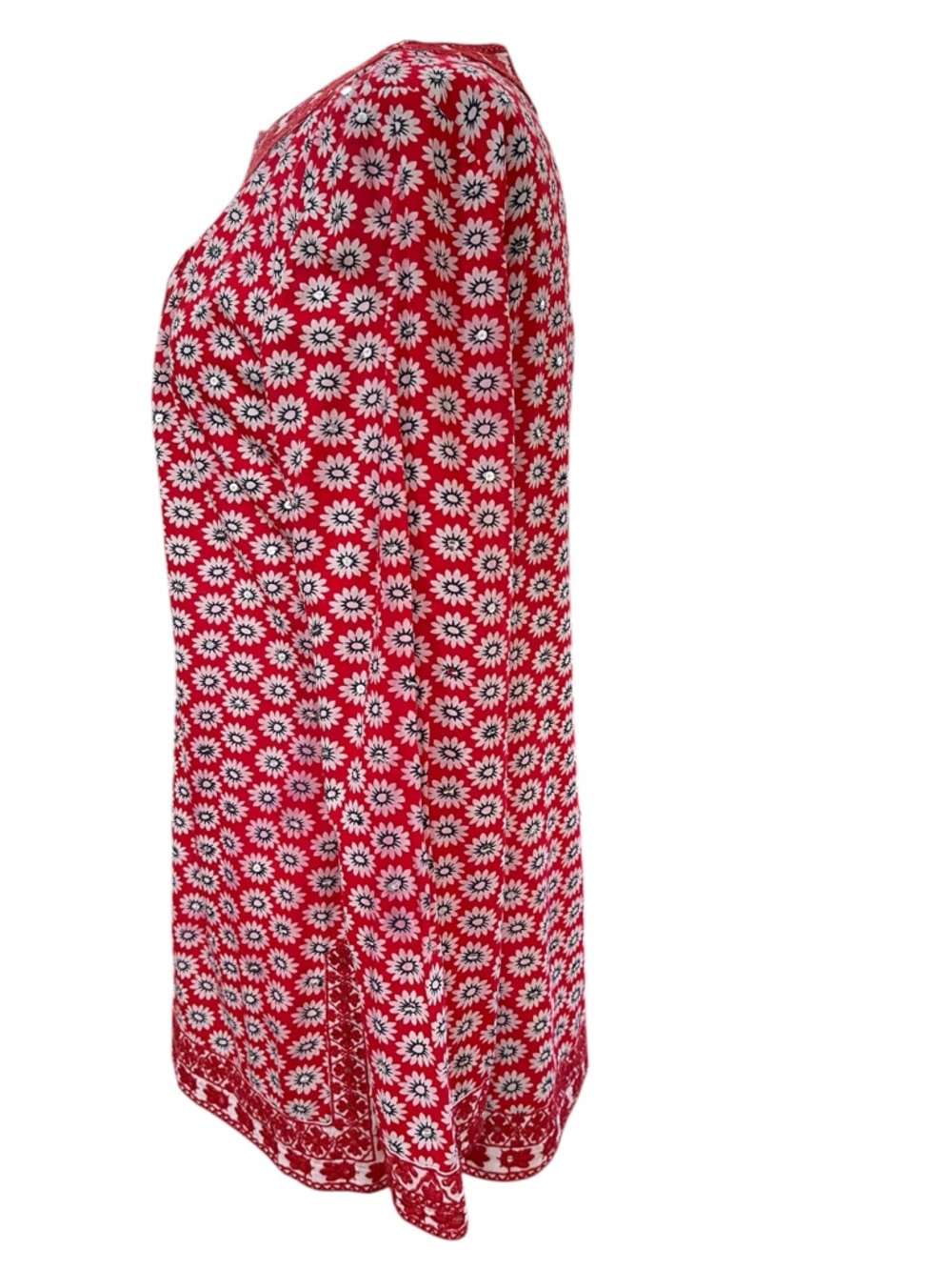 Tory Burch Jayne Tunic Top Nantucket Red Daisy Floral SZ 12 Red White Blue - Picture 5 of 8